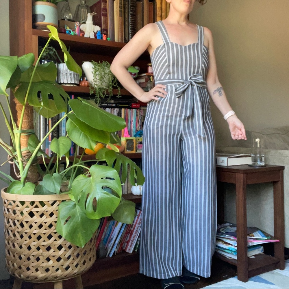 black & white striped jumpsuit romper Melloday